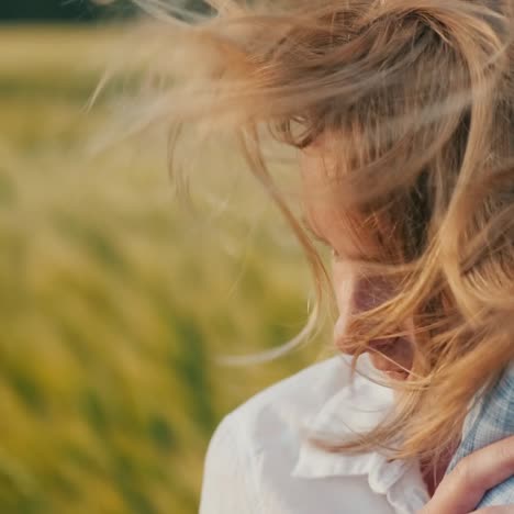 a woman snuggles up to a man's shoulder on a windy day