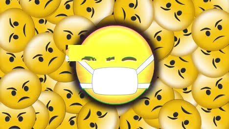 Animation-of-social-media-emoji-icon-with-face-mask-surrounded-by-emojis