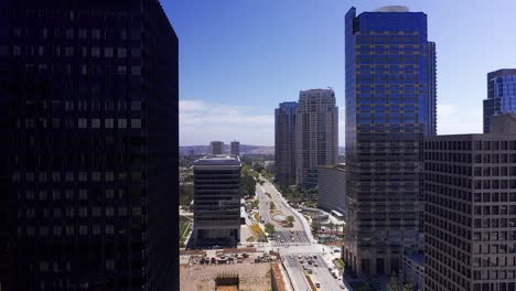 Close-up-panning-aerial-shot-of-Century-City,-California