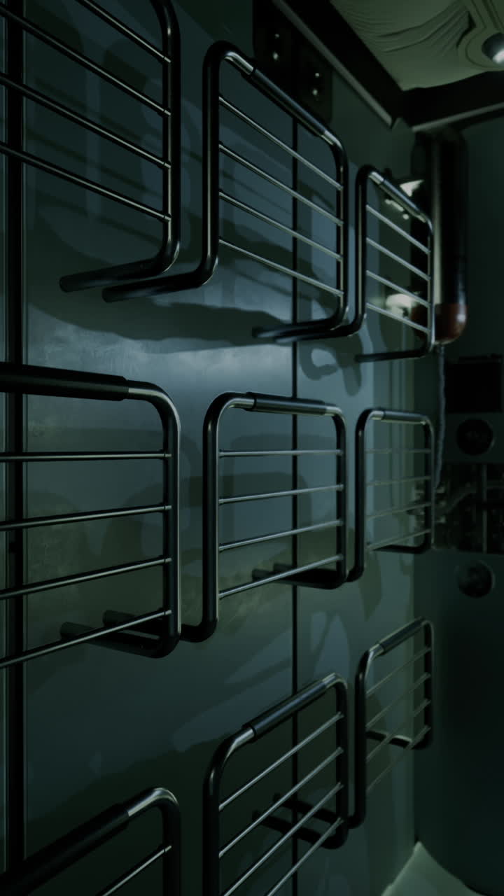 металлические решетки на серой стене в темной комнате