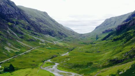 Aerial-Drone-Shot-of-Road-Through-the-Glen-Coe-Hills-05