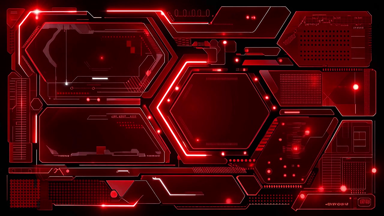 Animated Red Futuristic HUD Display with Geometric Digital Elements