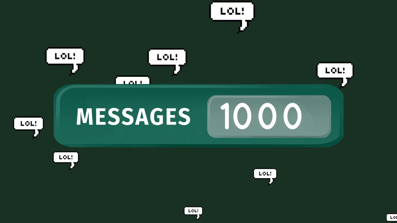 animación de números cambiantes y mensajes de texto en banner verde con lol texto en fondo verde