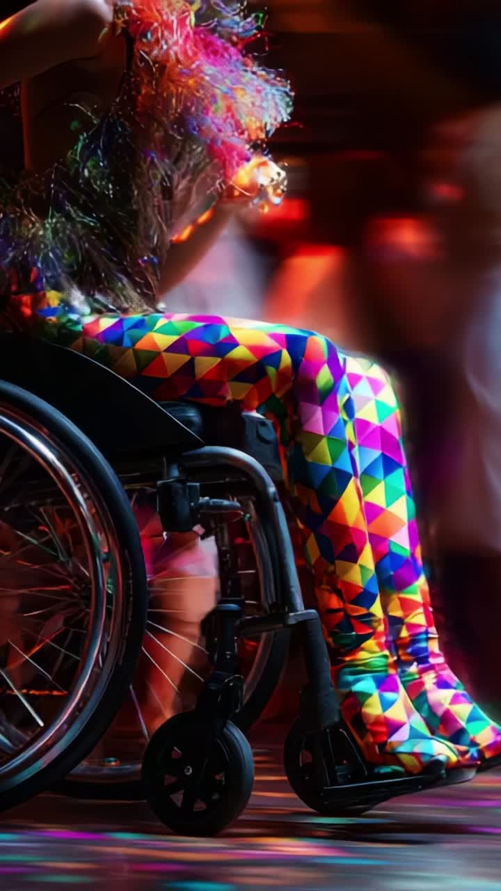 Vibrant Fashion: A Colorful Display of Expression in a Wheelchair, Celebrating Individuality and Style with Bold Patterns and Dynamic Movement