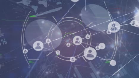 animación del escaneo de alcance sobre el procesamiento de datos estadísticos y la red de conexiones