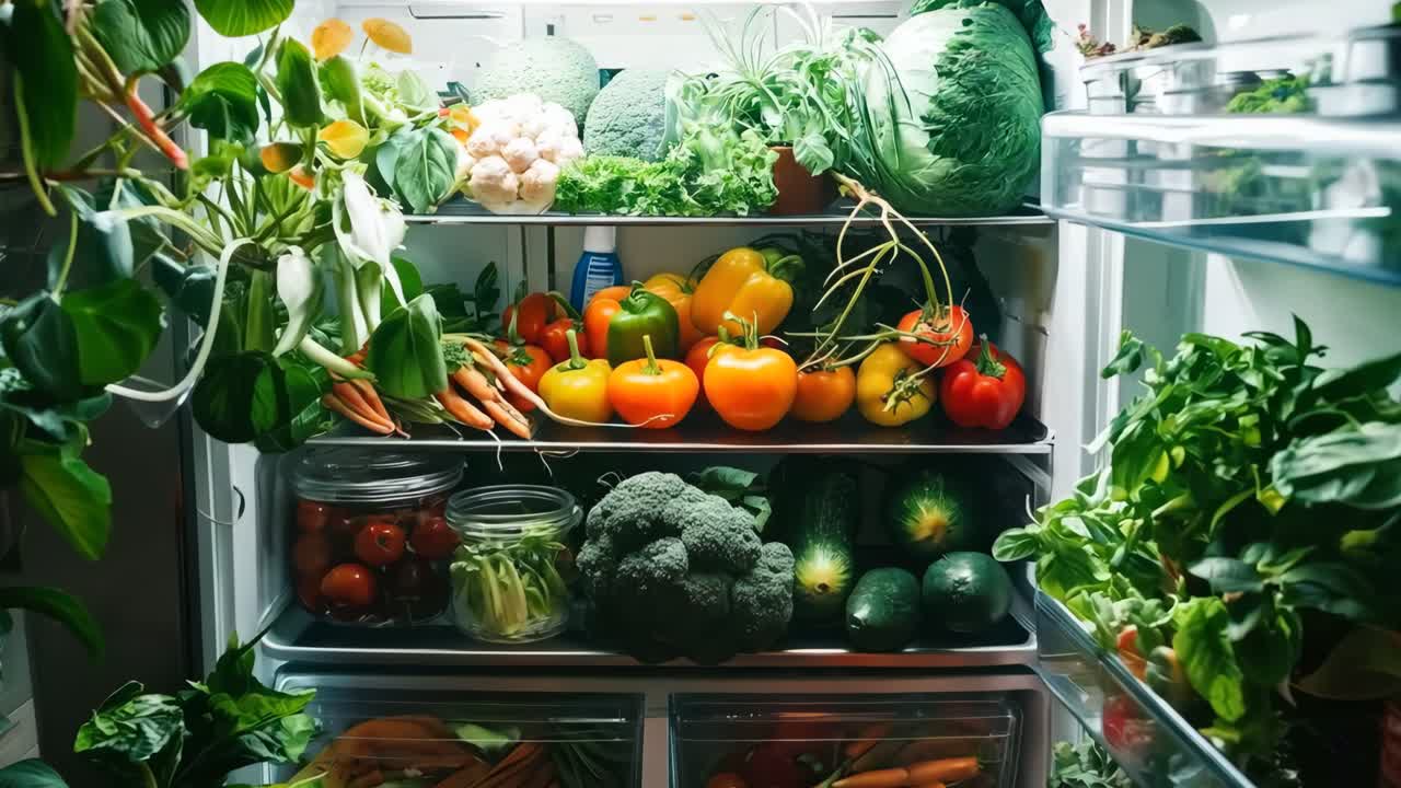 un refrigerador lleno de muchos tipos diferentes de verduras