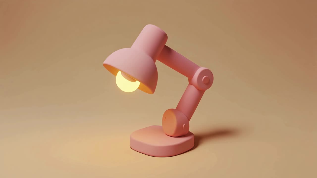 Minimalist Pink Desk Lamp Turning On