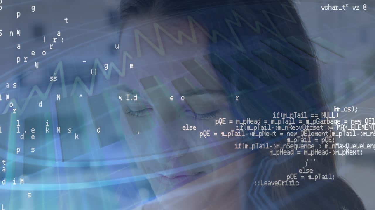 Animation of data processing over caucasian businesswoman talking on smartphone