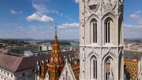 closeup of matthias church bell tower