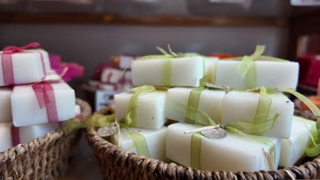 gift wrapped soaps in baskets