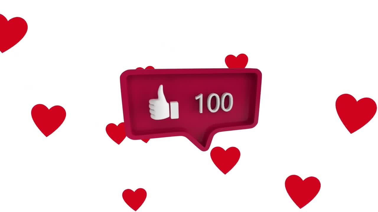 animación de iconos de medios y corazones sobre fondo blanco