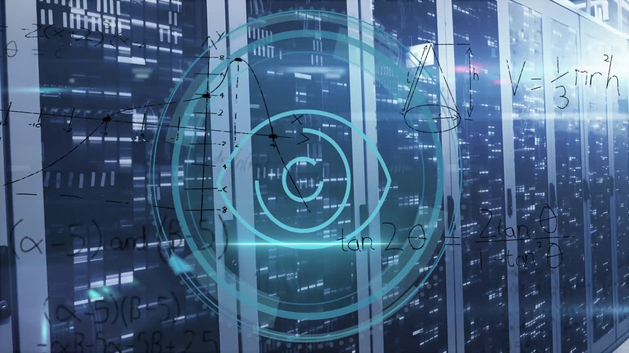 animación de ecuaciones matemáticas, alcance, ojo digital y procesamiento de datos a través de servidores informáticos.