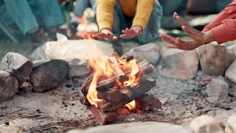 friends gathering around a campfire