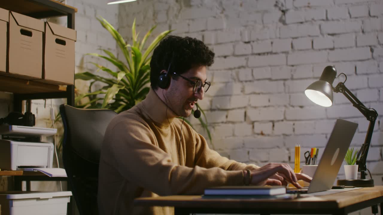 Man Working from Home at Night