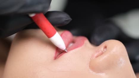 Permanent Lip Makeup. , permanent lip makeup. The master of permanent makeup performs the lip correction procedure. video