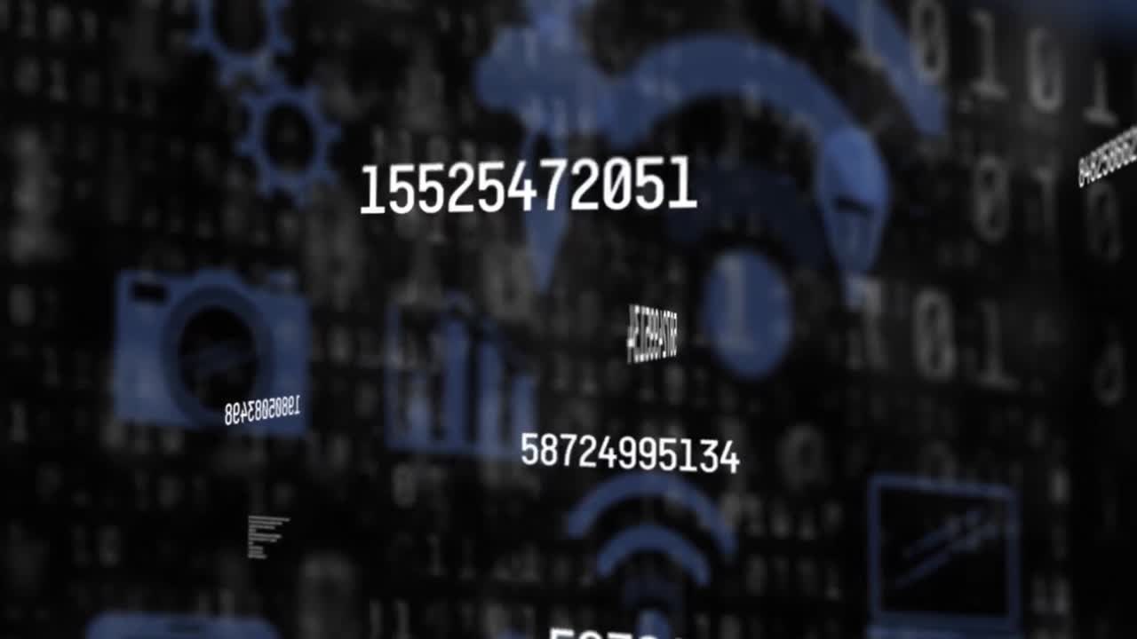 검은색 배경에 디지털 아이콘을 통해 과학 데이터 처리의 애니메이션