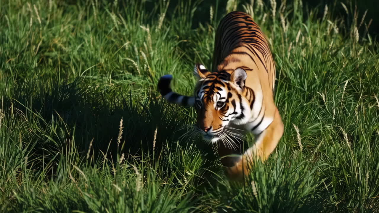 Tiger in Grassy Field