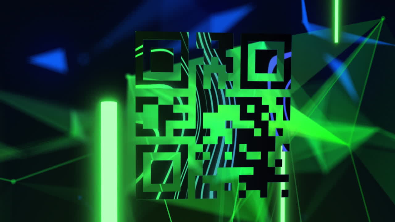 animación de la red de conexiones a través del código qr en fondo negro.
