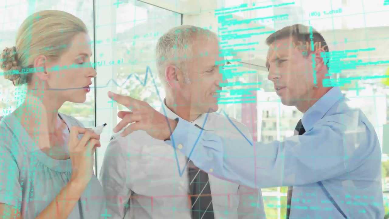 animación del procesamiento de datos financieros sobre personas de negocios en la oficina