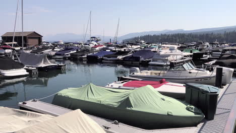 boats parked in a lake tahoe marina