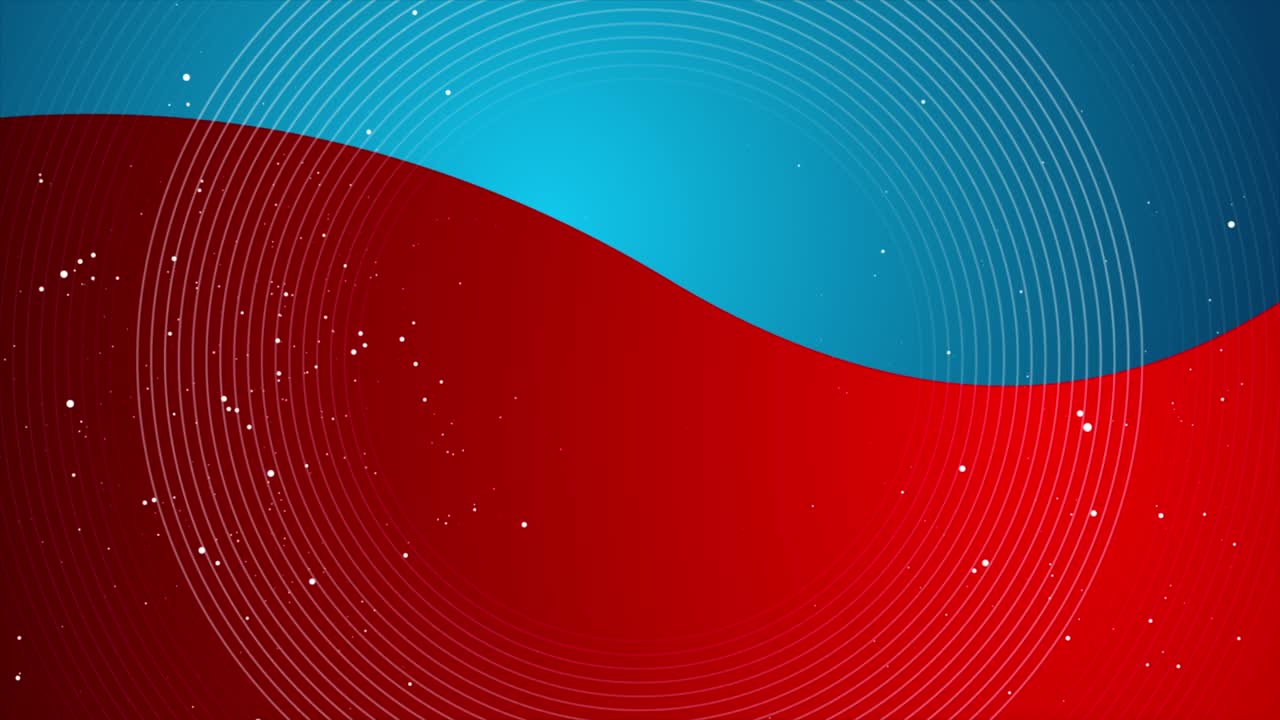 Red blue wavy motion background with white linear circles and dots