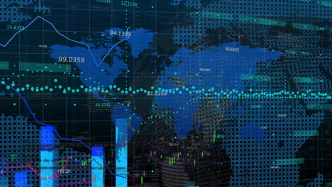 animación del procesamiento de datos financieros sobre el mapa del mundo