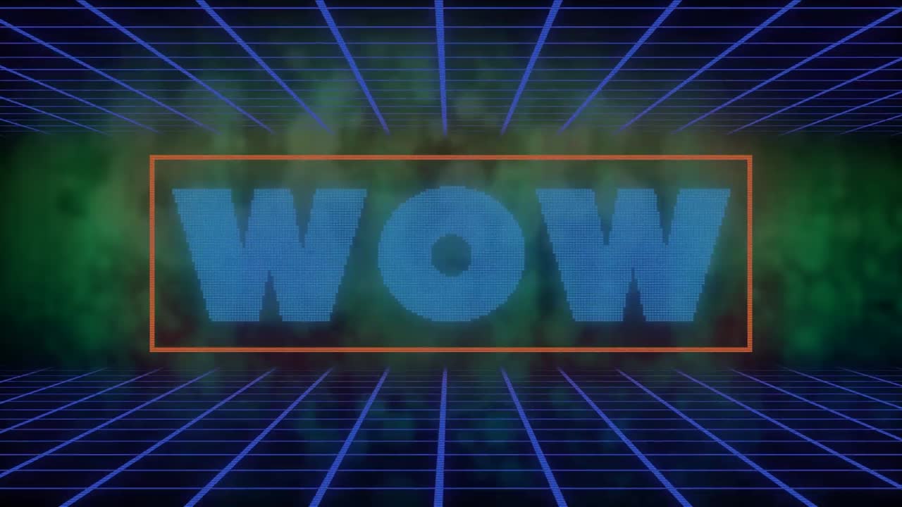 검은 바탕에 와우 텍스트와 구름의 애니메이션