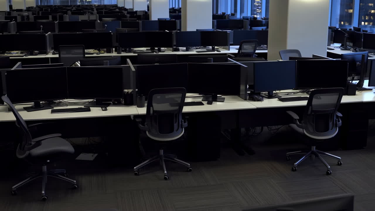 Lege Moderne Kantoorruimte met Rijen Computerwerkplekken