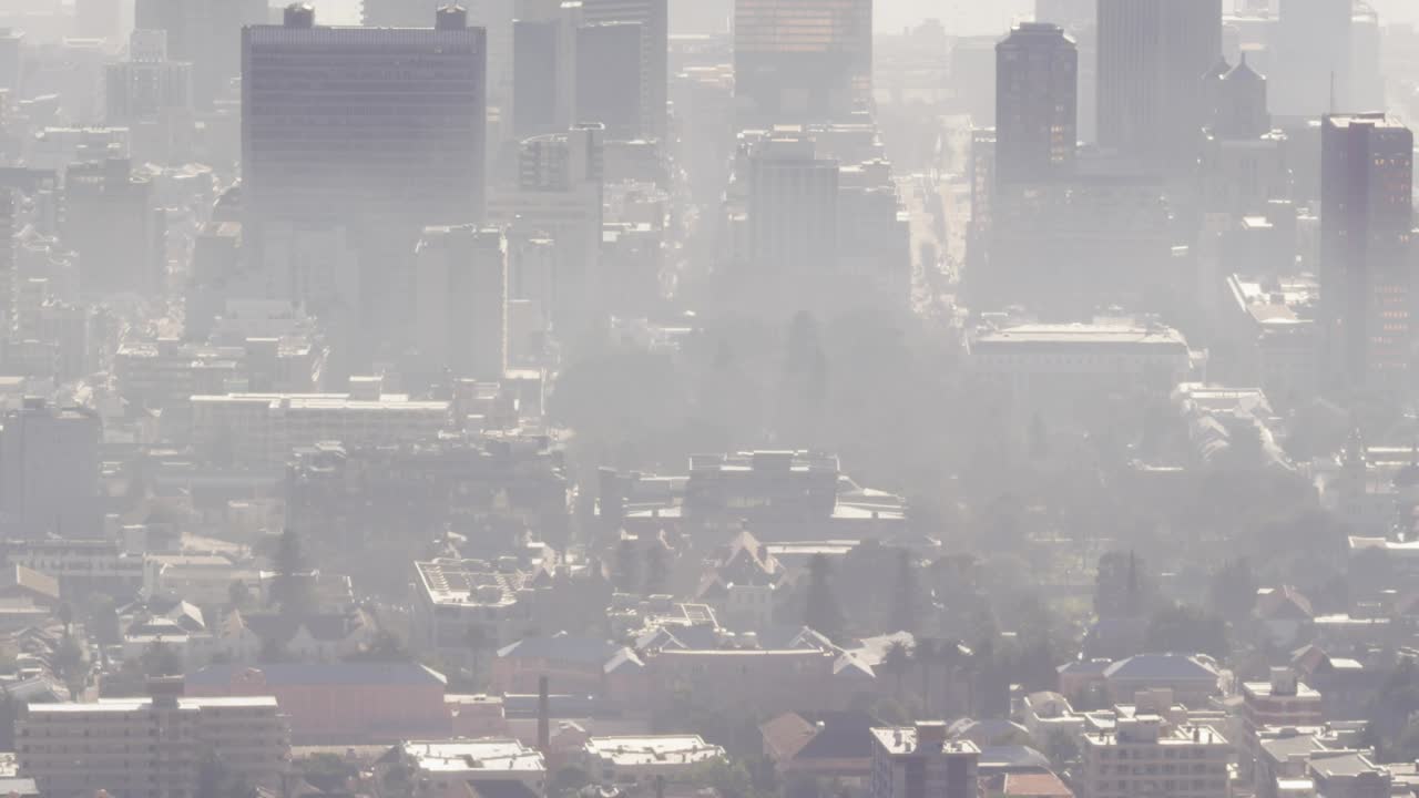 After one second terminal appearing over hazy city filling text, blue bar shifting, navigating list