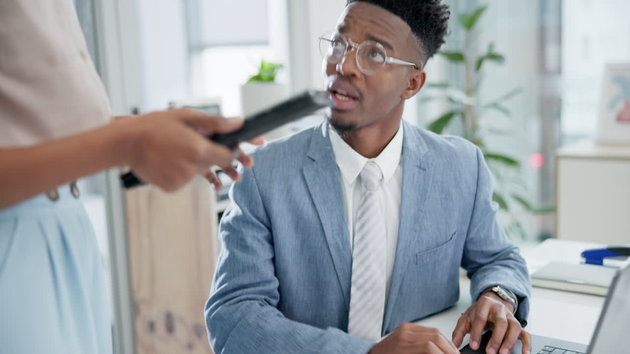 Business people, manager and tablet in support