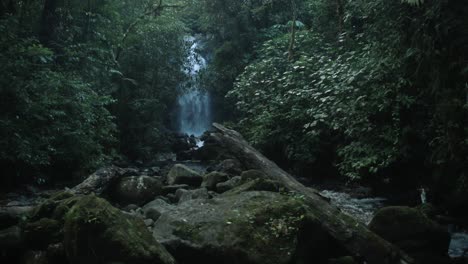 a waterfall visible at the end of the river