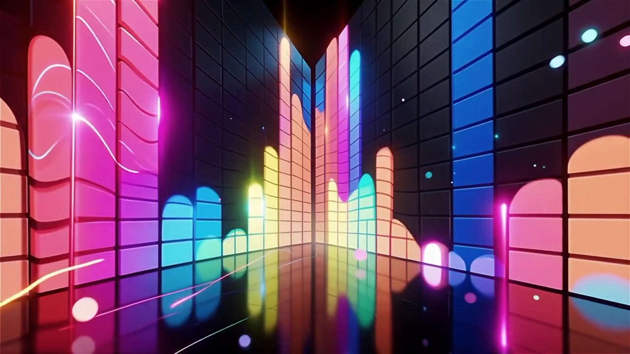 Futuristisk regnbuefarvet neon musik equalizer visualisering baggrund.
