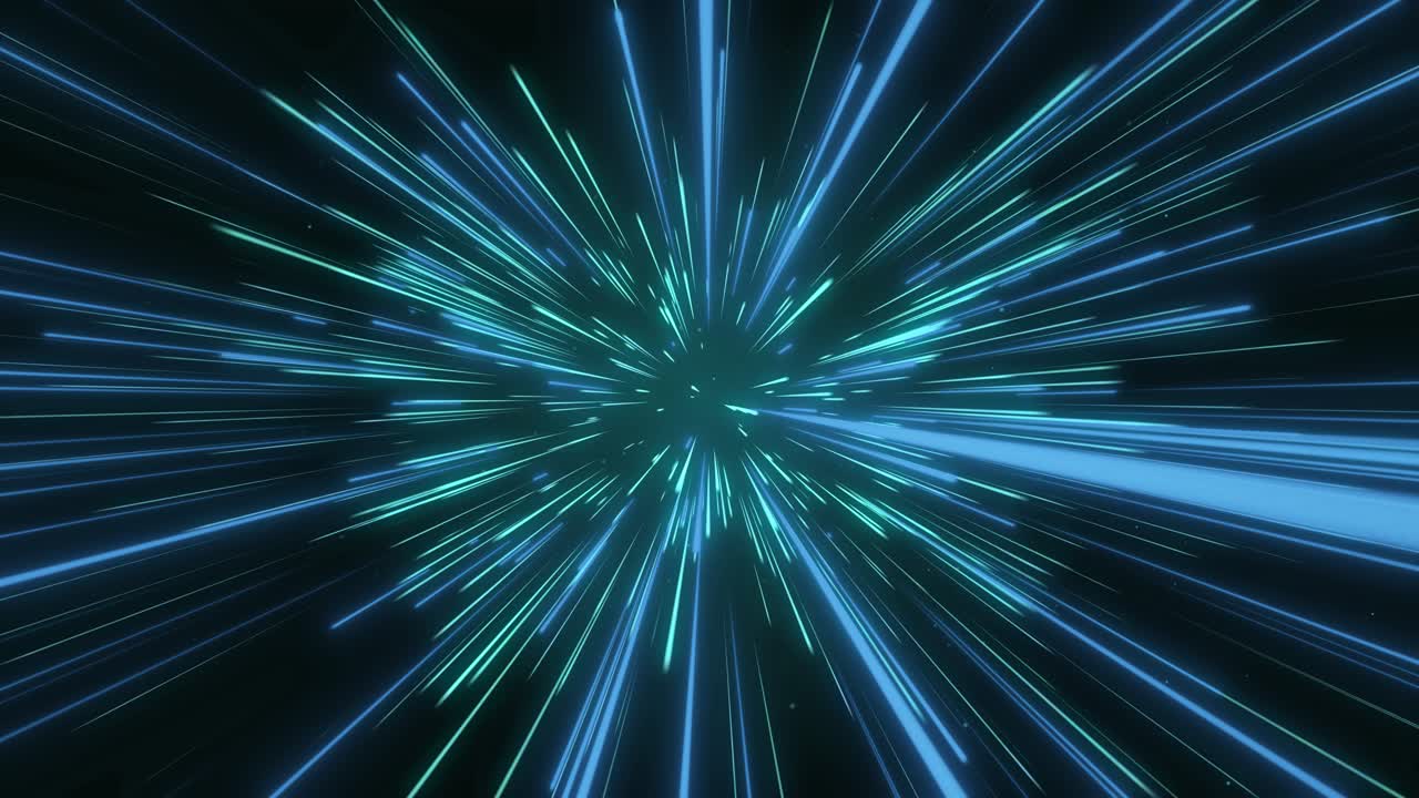 Creative abstract speed of light hyper jump into galaxy cosmic background neon glowing rays in