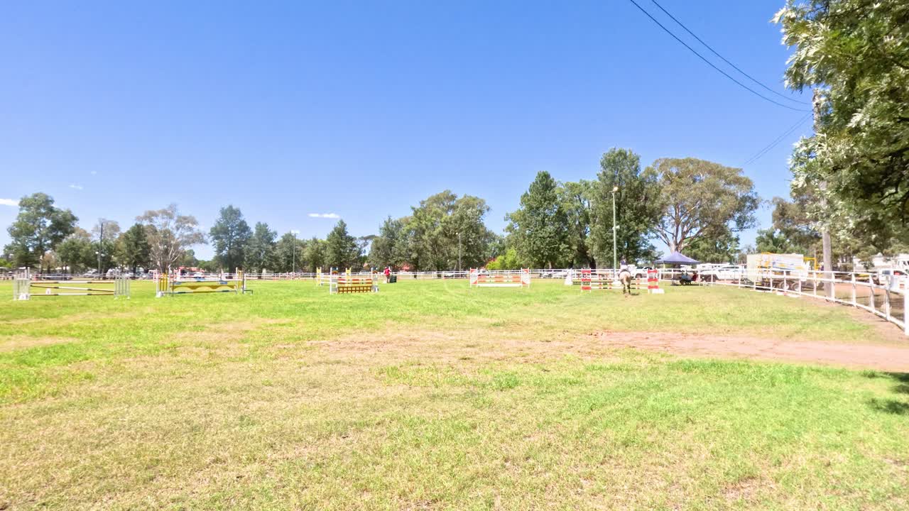 Horse and rider in open grassy field