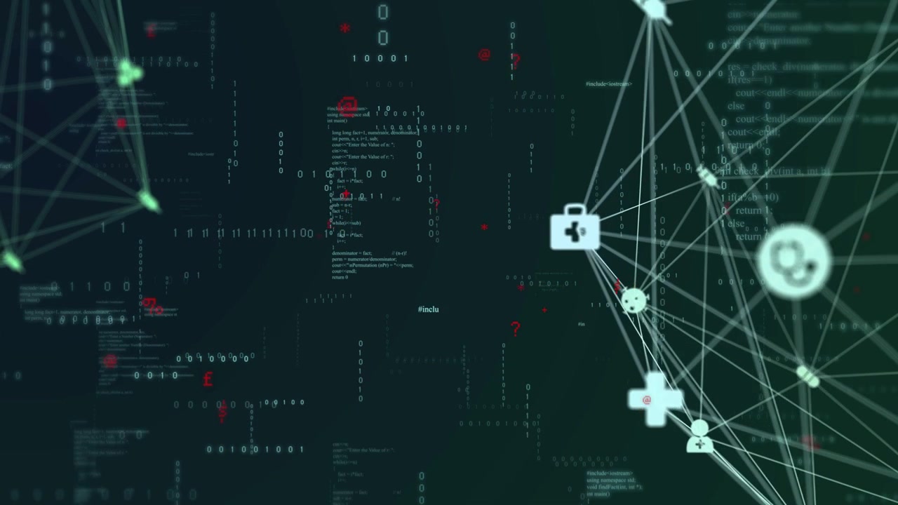 Camera panning right zooming graph lighting nodes links icons pulsing showing medical and user ties