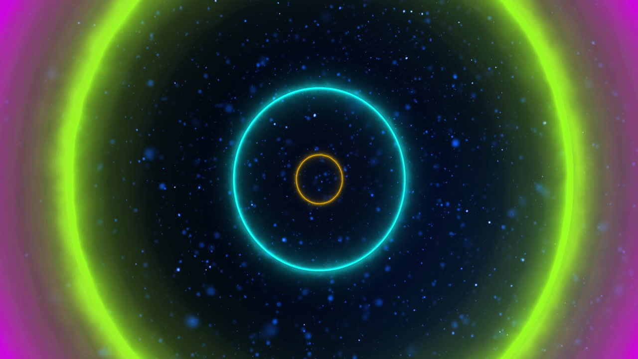 Animation of neon circles moving over blue spots