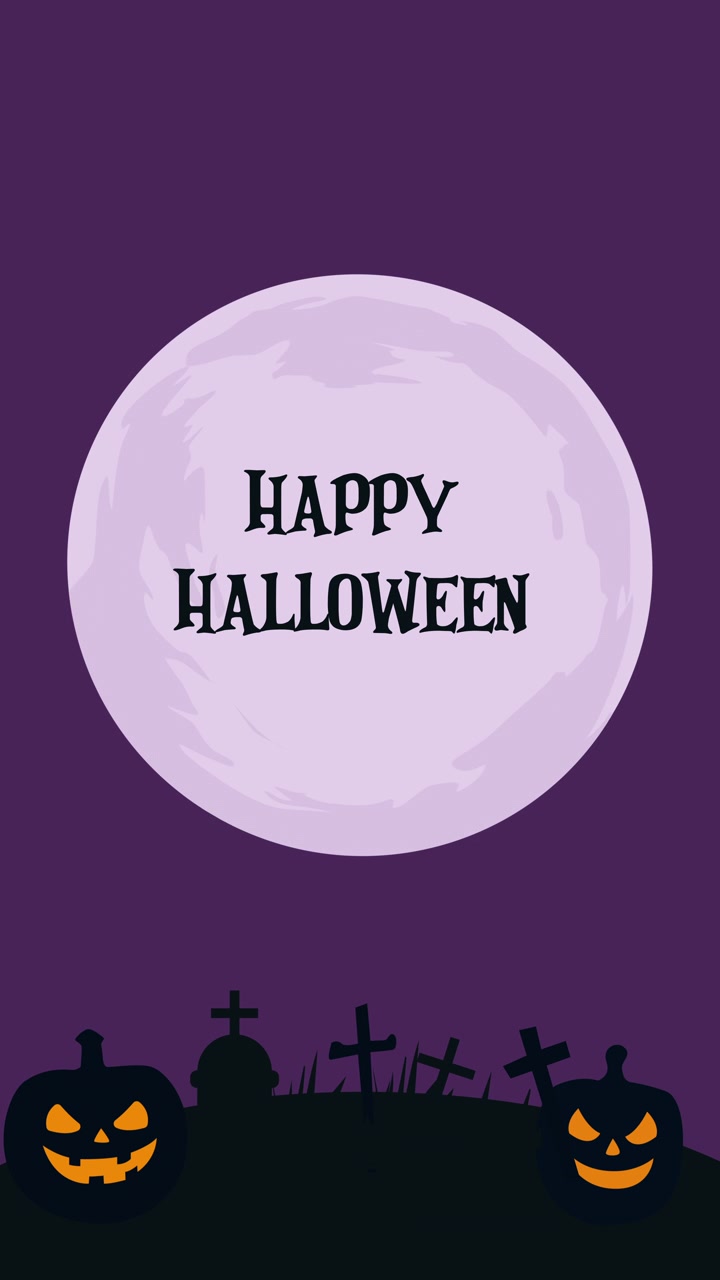 Augurio animato di Buon Halloween con zucche e luna piena