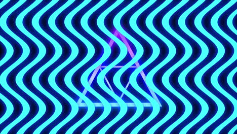 animación de múltiples líneas onduladas azules de neón brillantes que se mueven sobre triángulos púrpuras en un bucle sin costuras