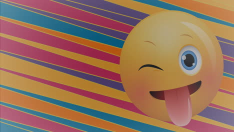 animation of emoji icon and texts in speech bubbles over colorful stripes on yellow background