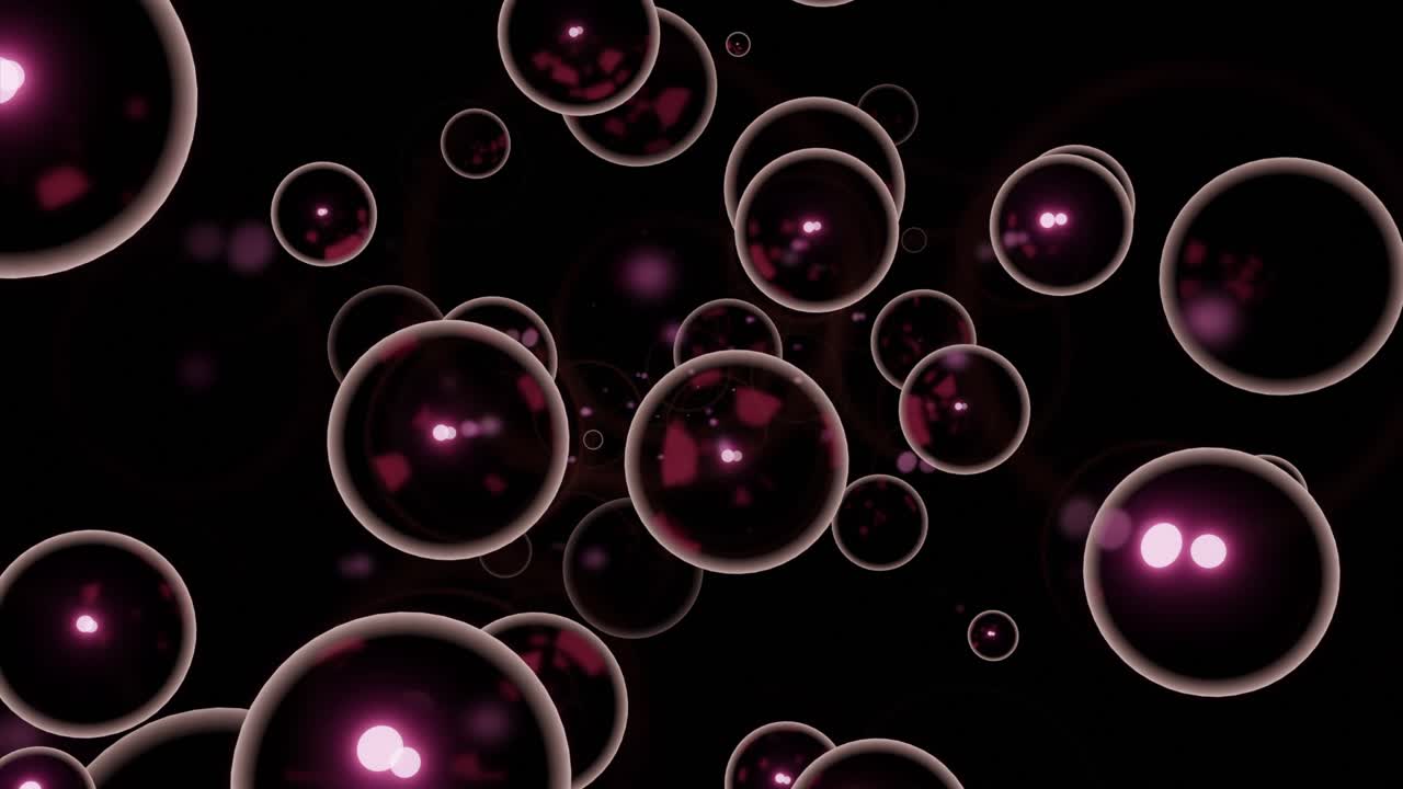 renderizado en 3d de burbujas rosadas brillantes sobre un fondo oscuro