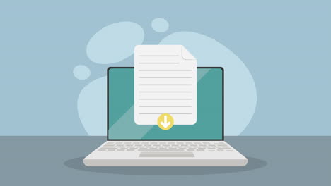 laptop device with documents animation