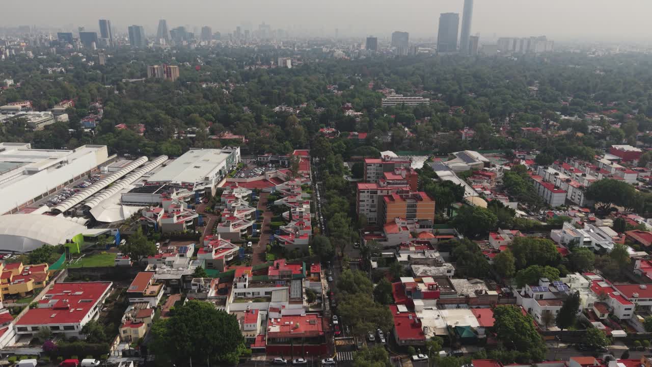 Aerial drone shots in Coyoacan Viveros area of Mexico City