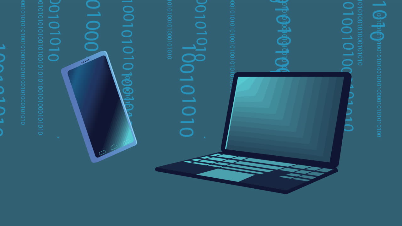 Mobile Phone and Laptop with Binary Code Background