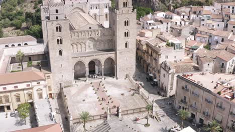 aerial view of a cathedral and town square in southern italy