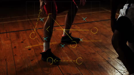 basketball strategy animation over players on wooden court