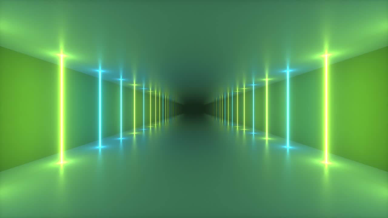 neón verde y azul túnel renderizado en 3d