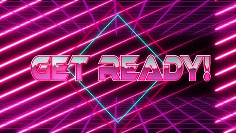 Animation-of-get-ready-text-over-pink-lines-on-black-background