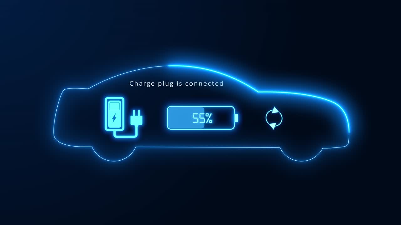 4k electric vehicle charging station with progress bar animation power supply connecting electric