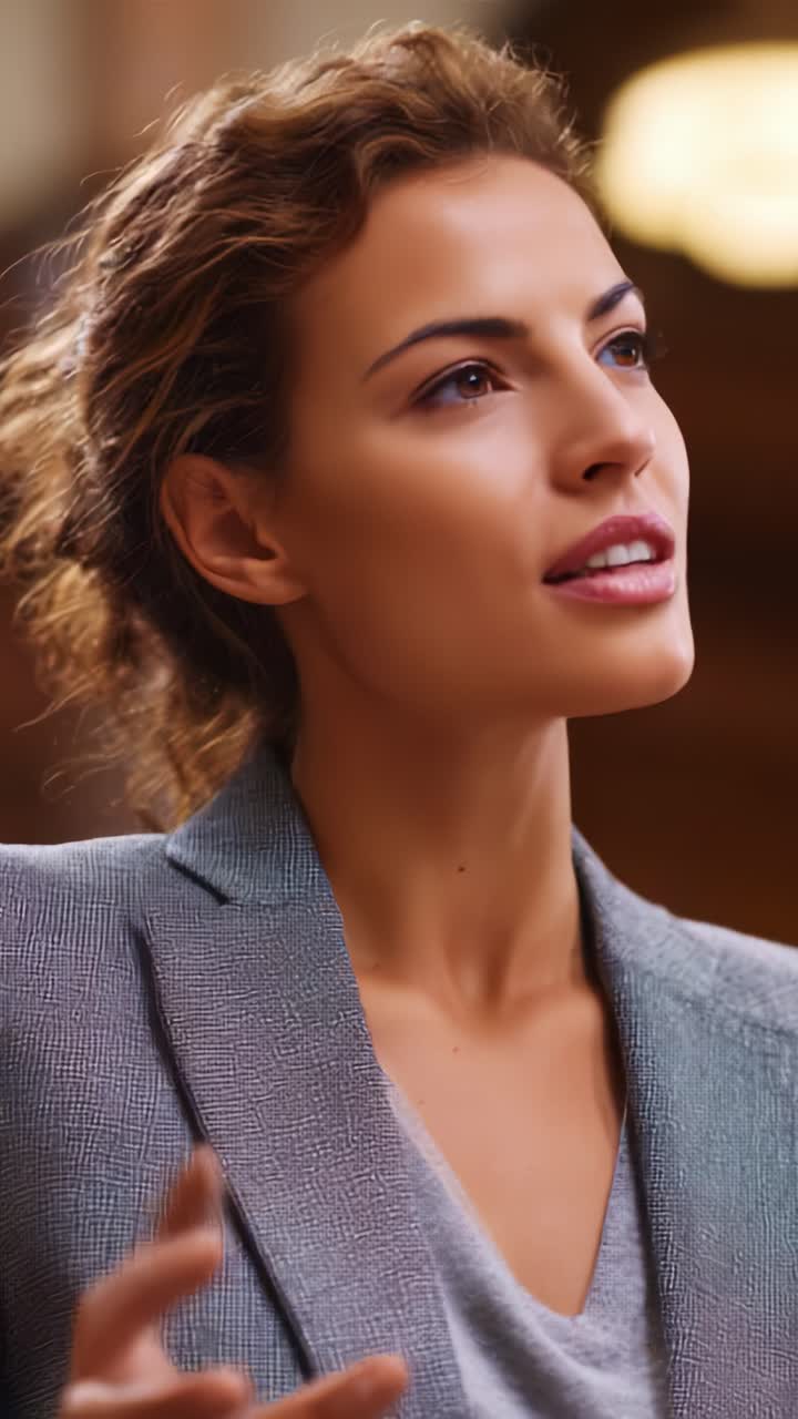 Expressive Woman Engaged in Thoughtful Discussion, Showcasing Emotions ...