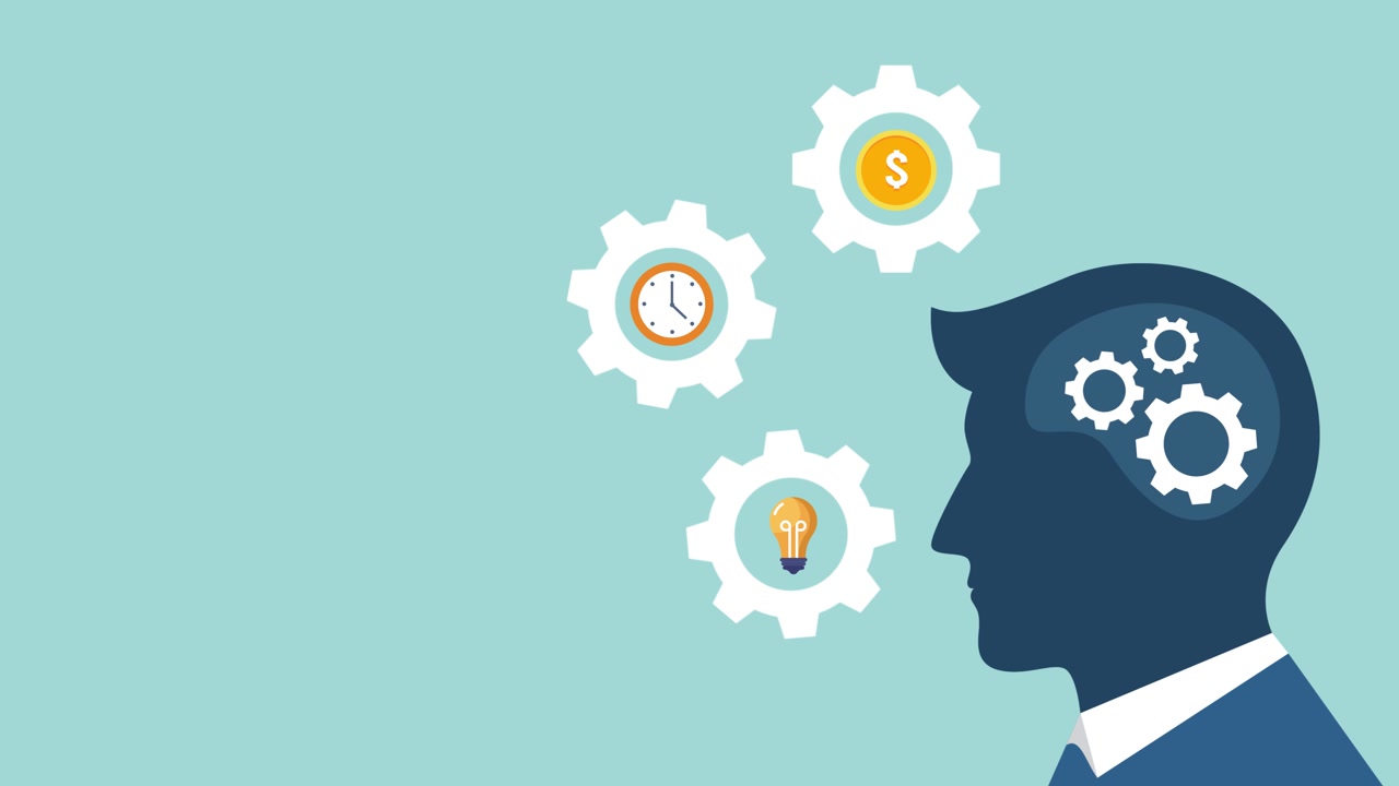 Business Concept with Man's Head, Gears, Idea, Time, and Money